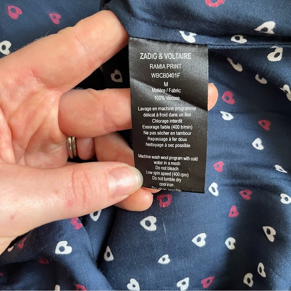 Zadig & Voltaire Ramia Heart Printed Button Navy Shirt Dress Womens Size Medium - Picture 12 of 12